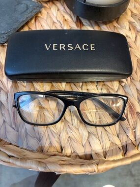 Versace Women's Black Rectangle Optical Glasses with Branded Case
